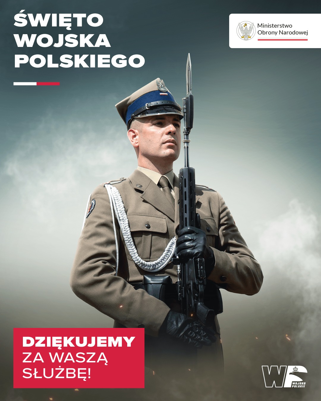 Plakat z żołnierzem stojącym na baczność z karabinem