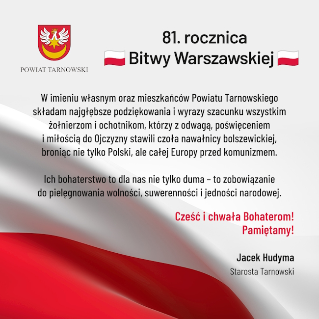 Grafika i slowo starosty tarnowskiego na okoliczność 81 pierwszej rocznicy Powstania Warszawskiego