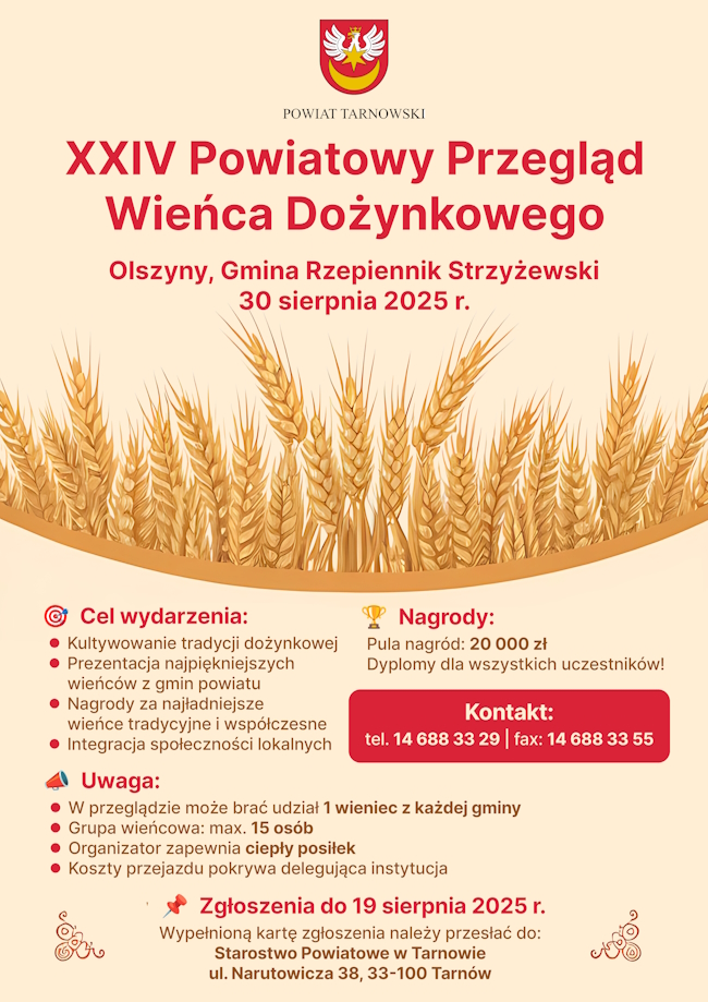 Piękna grafika opatrzona kłosami zbóż przdstawiająca szczegóły konkursu